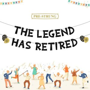 “The Legend Has Retired” Banner – Double-Sided Glitter Garland, 12ft Black Retirement Party Decor