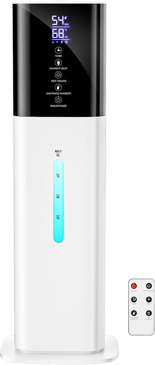 Honovos 8L Ultrasonic Humidifier for Large Rooms, 7-Color LED, Quiet Operation