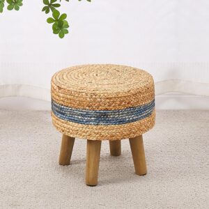 Round Ottoman Footstool – Handwoven Natural Seagrass & Water Hyacinth, Eco-Friendly Pouf