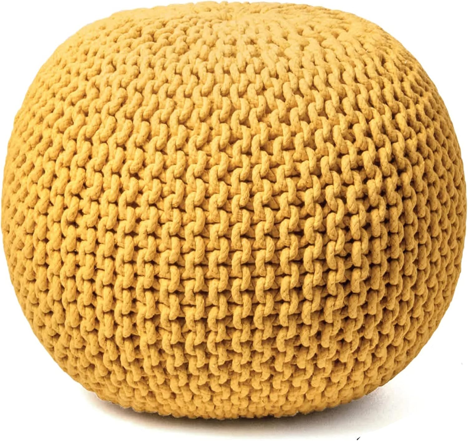 Round Pouf Ottoman – Hand-Knitted 100% Cotton Pouf, Foot Stool & Knitted Bean Bag