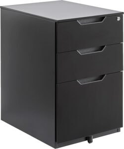 Mobile File Cabinet with Lock – Black, 20.71" D x 15.51" W x 24.29" H