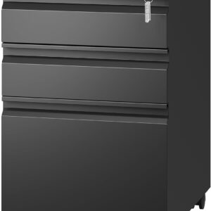 3-Drawer Mobile File Cabinet – Lockable Metal Filing Cabinet for Under Desk Use