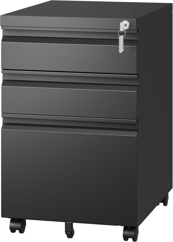 3-Drawer Mobile File Cabinet – Lockable Metal Filing Cabinet for Under Desk Use
