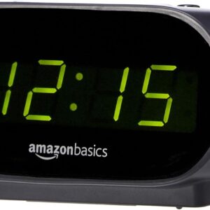 Compact Digital Oval Alarm Clock with LED Display, Nightlight & Battery Backup – Black, 4.5" x 3.5" x 2.4"