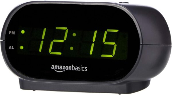 Compact Digital Oval Alarm Clock with LED Display, Nightlight & Battery Backup – Black, 4.5" x 3.5" x 2.4"