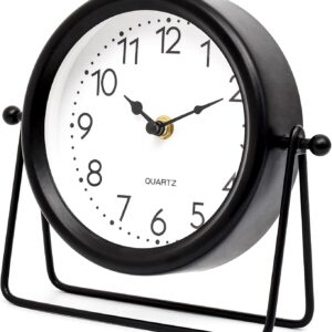 Vintage Black Table Clock with Stand – Decorative Desk & Shelf Accent Timepiece
