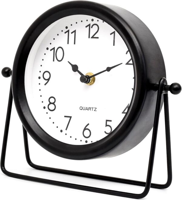 Vintage Black Table Clock with Stand – Decorative Desk & Shelf Accent Timepiece