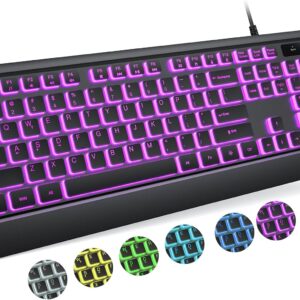 Wired USB LED Keyboard – 7-Color Backlight, Plug-and-Play, Waterproof Design