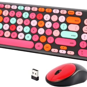 Retro Typewriter Wireless Keyboard & Mouse Combo – Round Keycaps, Full-Size, 2.4GHz USB