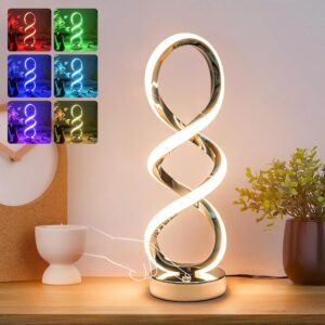Modern Spiral Table Lamp – Touch Dimmable RGB Bedside Lamp with 7 Colors, 10 Light Modes, Spiral Design