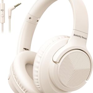 Wired Over-Ear Headphones with Microphone – Foldable 3.5mm Corded Headset, 4.9ft Cable