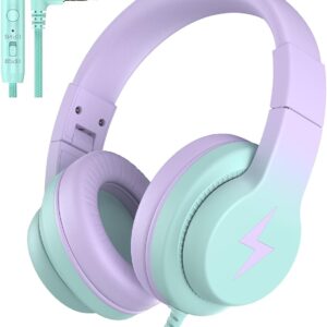 Kids Wired Over-Ear Headphones – Microphone Included, 85/94dB Volume-Limited Safe Listening