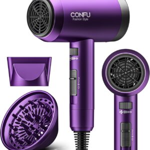 Ionic Hair Dryer 1600W – Portable Lightweight Fast-Dry Hairdryer with Negative Ions and 3 Heat Settings