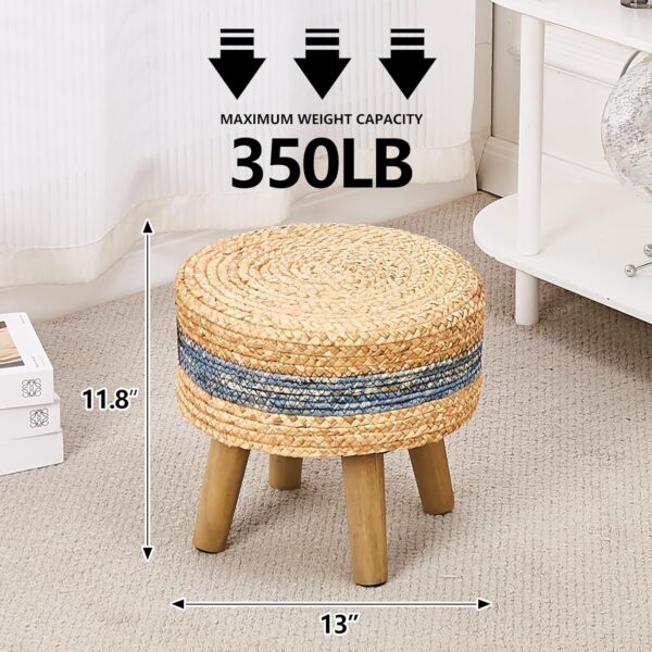 Round Ottoman Footstool – Handwoven Natural Seagrass & Water Hyacinth, Eco-Friendly Pouf - Image 4