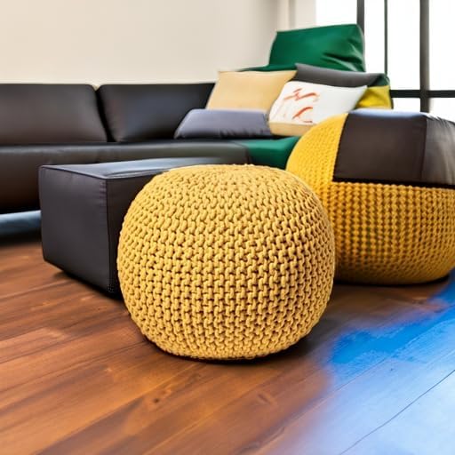 Round Pouf Ottoman – Hand-Knitted 100% Cotton Pouf, Foot Stool & Knitted Bean Bag - Image 4