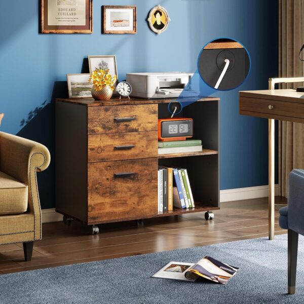 3-Drawer Mobile File Cabinet – Wood Lateral Filing Cabinet - Image 4