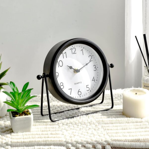 Vintage Black Table Clock with Stand – Decorative Desk & Shelf Accent Timepiece - Image 4