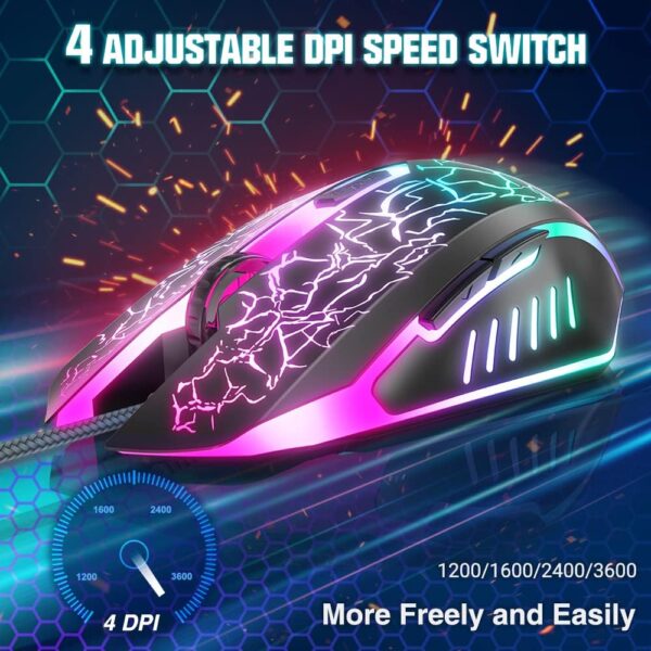 Wired Gaming Mouse – Ergonomic RGB Backlit Optical Mouse for PC & Laptop, 4 Adjustable DPI Up to 3600 - Image 4