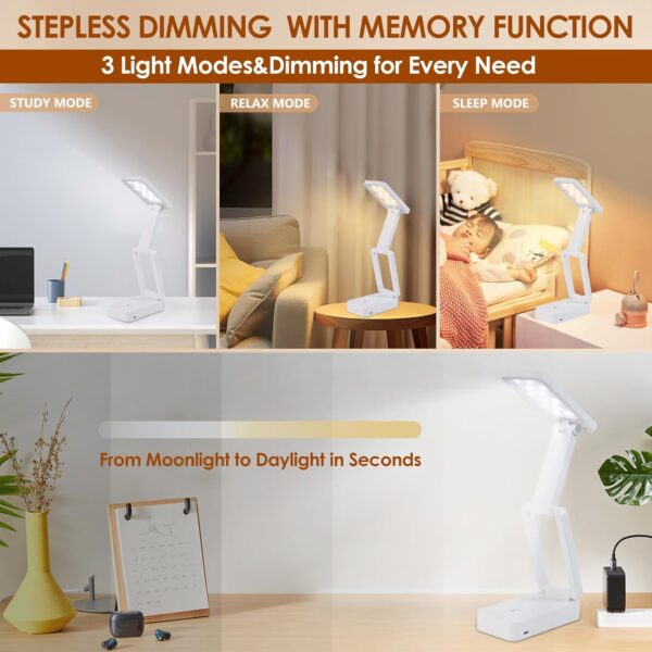 Rechargeable Battery Desk Lamp – 3600mAh, Cordless LED with 3 Color Temperatures & Stepless Dimming - Image 4