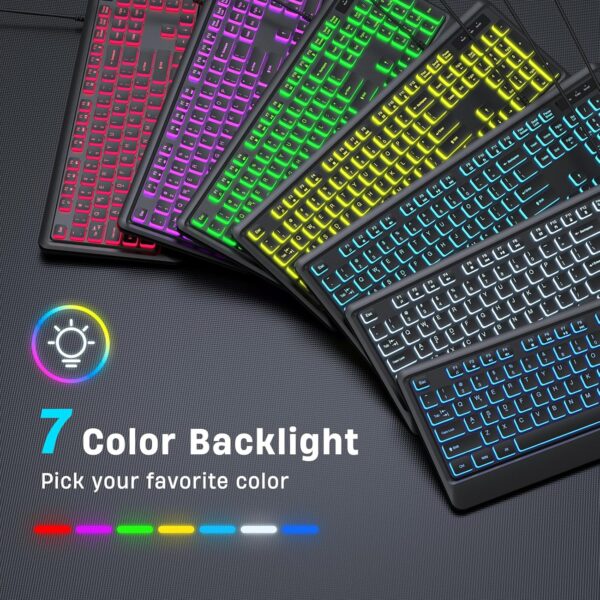 Wired USB LED Keyboard – 7-Color Backlight, Plug-and-Play, Waterproof Design - Image 4