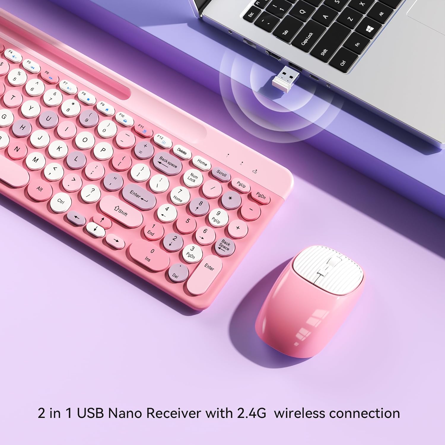 Retro Wireless Keyboard – Full-Size 2.4GHz USB, Round Keycaps, Cute and Stylish Design - Image 4