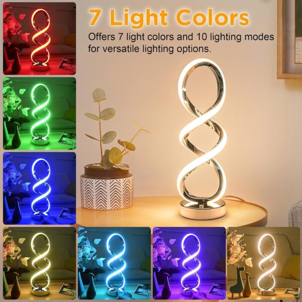 Modern Spiral Table Lamp – Touch Dimmable RGB Bedside Lamp with 7 Colors, 10 Light Modes, Spiral Design - Image 4