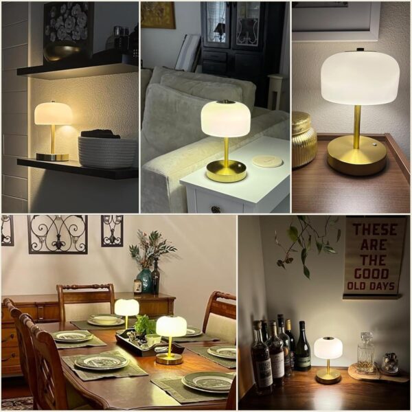 9" Gold Cordless Table Lamp – Rechargeable, Touch Control, 3-Way Dimmable - Image 3