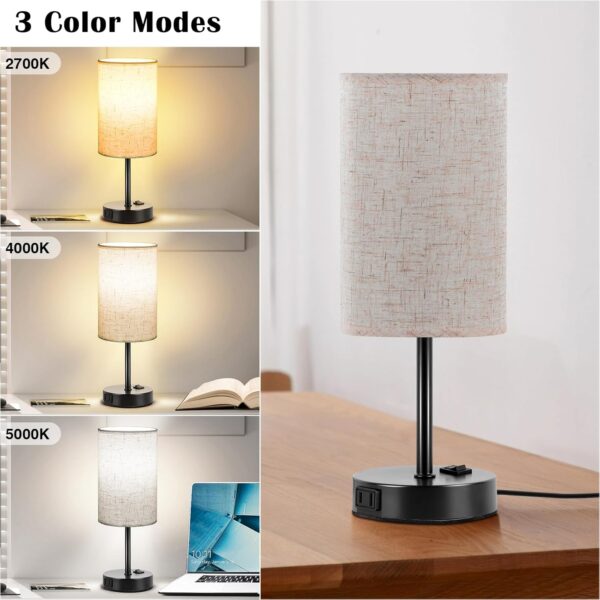 Set of 2 Bedroom Table Lamps – Compact Bedside Lamps with 3-Way Dimming, Rocker Switch & Built-in AC Outlet - Image 3
