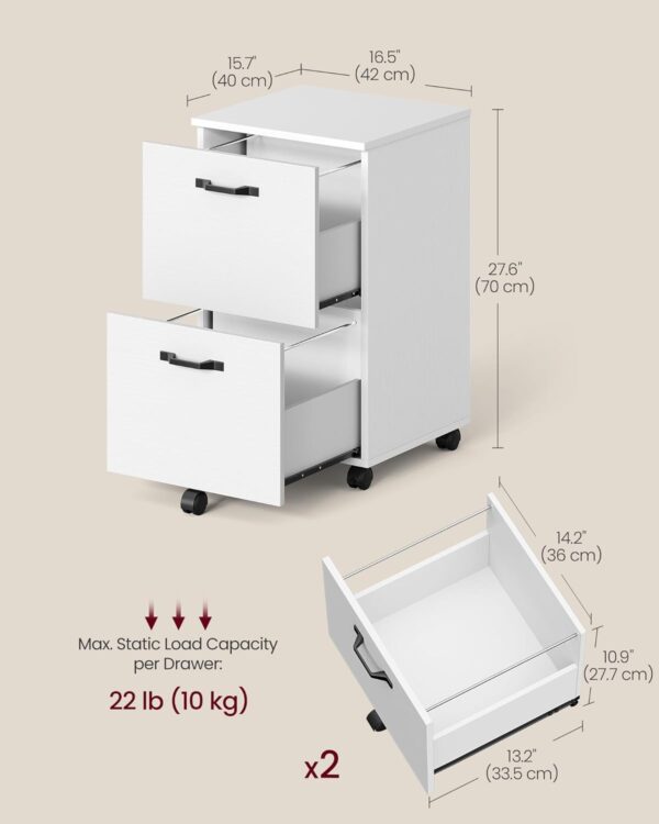 Compact 2-Drawer Rolling File Cabinet for Home Office Storage - Image 3