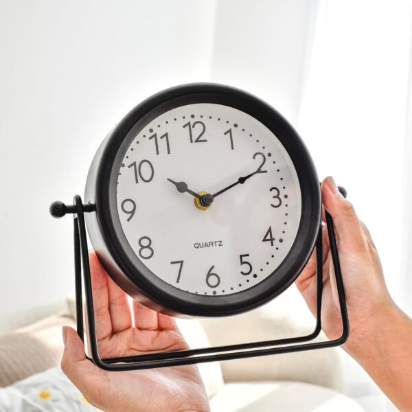 Vintage Black Table Clock with Stand – Decorative Desk & Shelf Accent Timepiece - Image 3