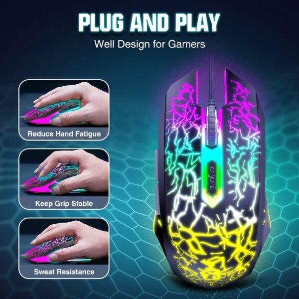 Wired Gaming Mouse – Ergonomic RGB Backlit Optical Mouse for PC & Laptop, 4 Adjustable DPI Up to 3600 - Image 3