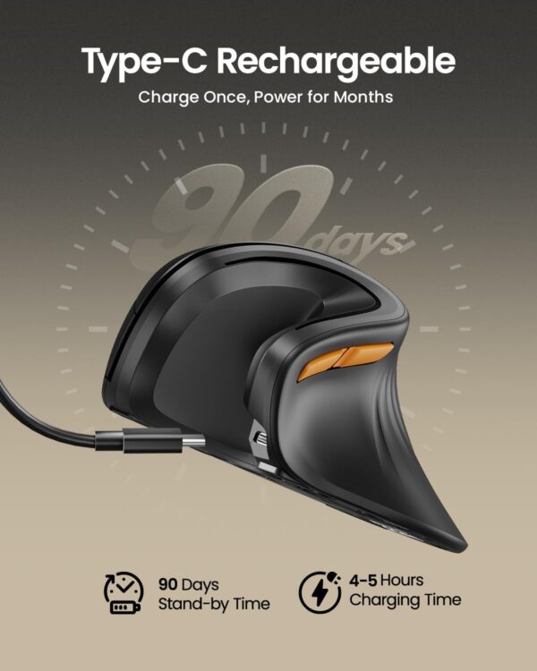 EM11 NL Bluetooth Vertical Mouse – Ergonomic, Rechargeable, Multi-Device for PC & Laptop - Image 3