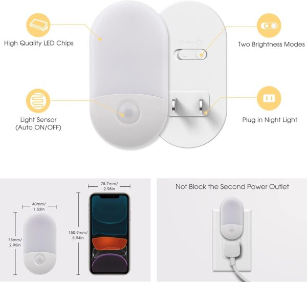 4-Pack LED Plug-In Night Lights with Light Sensor, 30/60LM - Image 2