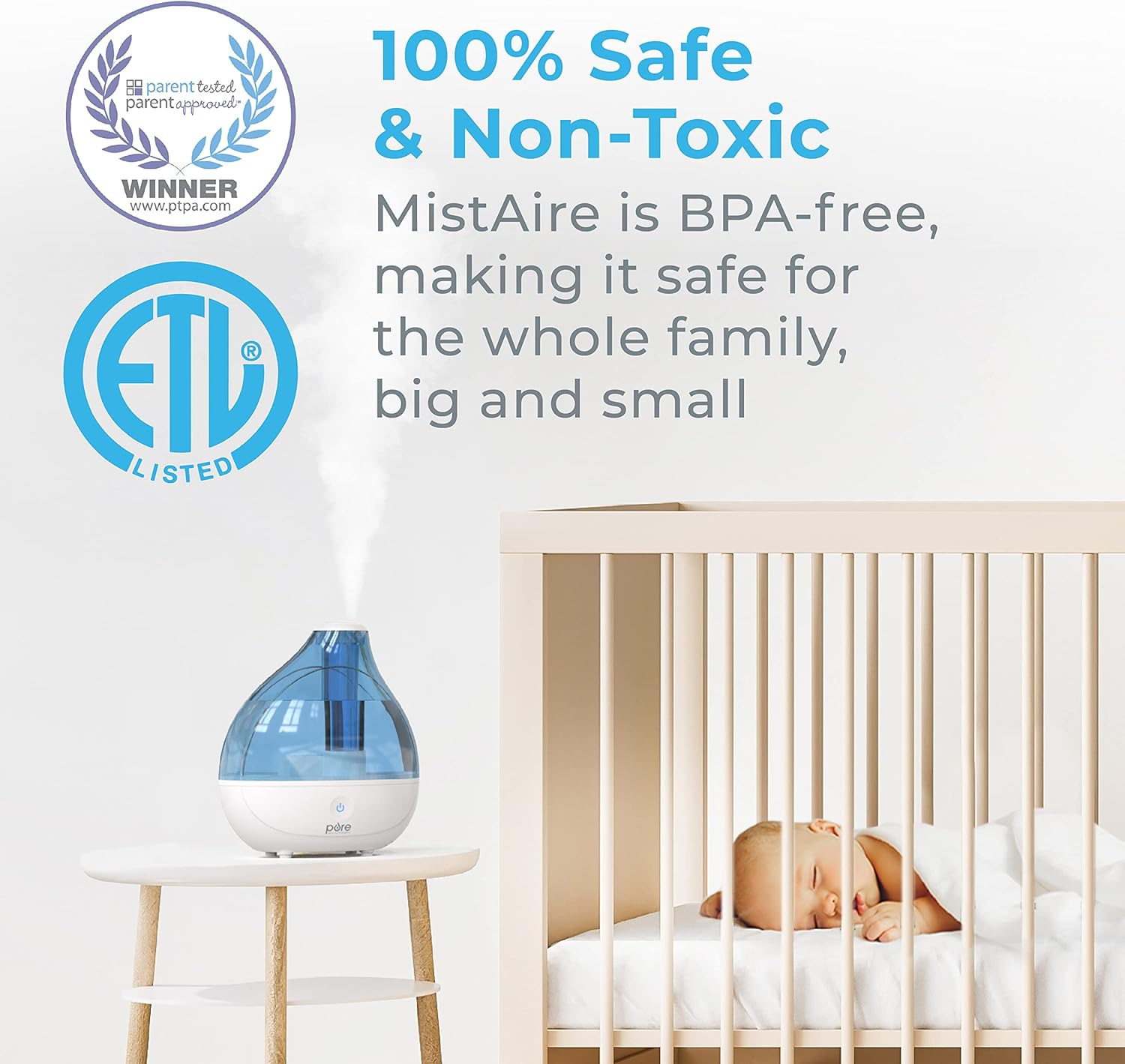 MistAire Ultrasonic Cool Mist Humidifier – Quiet Bedroom & Nursery Humidifier - Image 2
