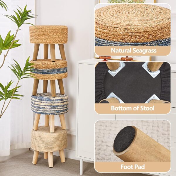 Round Ottoman Footstool – Handwoven Natural Seagrass & Water Hyacinth, Eco-Friendly Pouf - Image 2