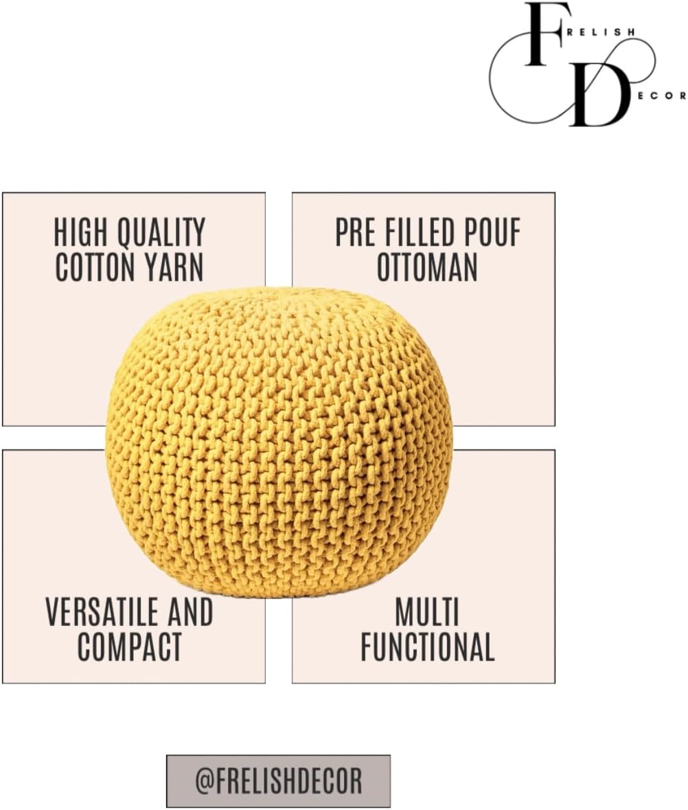 Round Pouf Ottoman – Hand-Knitted 100% Cotton Pouf, Foot Stool & Knitted Bean Bag - Image 2