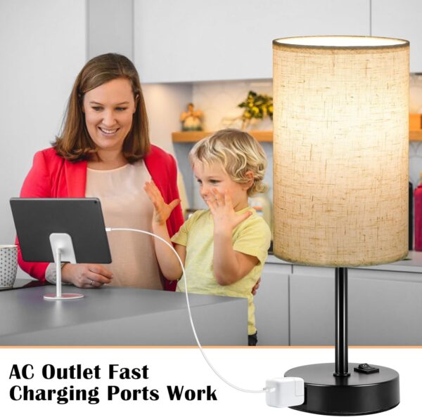 Set of 2 Bedroom Table Lamps – Compact Bedside Lamps with 3-Way Dimming, Rocker Switch & Built-in AC Outlet - Image 2