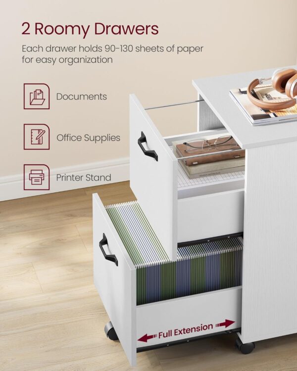 Compact 2-Drawer Rolling File Cabinet for Home Office Storage - Image 2