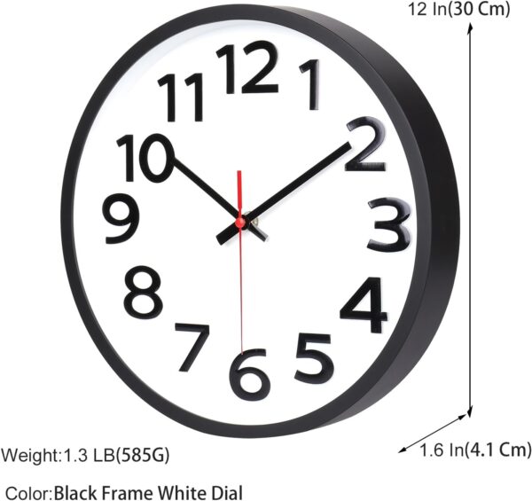 12-Inch Silent Wall Clock – Non-Ticking Design with Large Easy-to-Read Numbers - Image 2