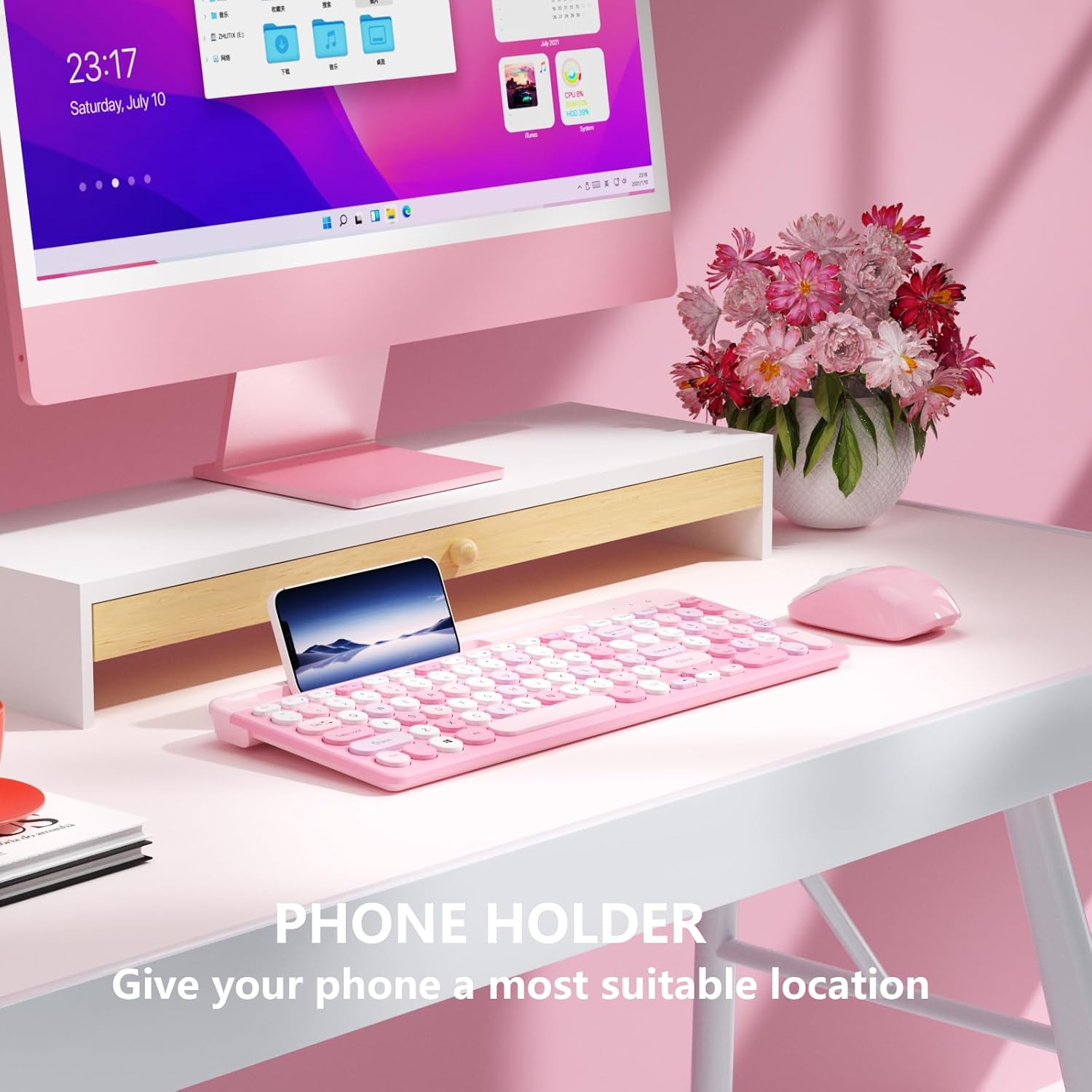 Retro Wireless Keyboard – Full-Size 2.4GHz USB, Round Keycaps, Cute and Stylish Design - Image 2