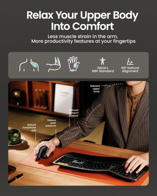 EM11 NL Bluetooth Vertical Mouse – Ergonomic, Rechargeable, Multi-Device for PC & Laptop - Image 2