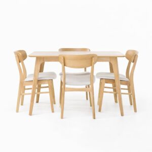 Beige Contemporary 5-Piece Dining Set with Rectangular Table