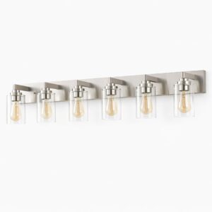 Brushed Nickel 44-Inch 6-Light Wall-Mount Transitional Vanity Fixture
