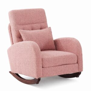 Casual Upholstered Rocker in Soft Pink Fleece Fabric