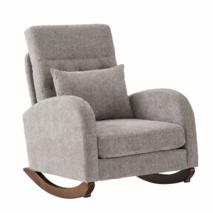 Casual Upholstered Rocking Chair in Soft Gray Chenille