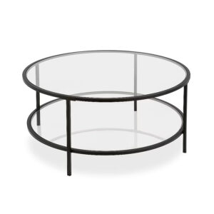 Modern Round Glass Coffee Table in Blackened Bronze
