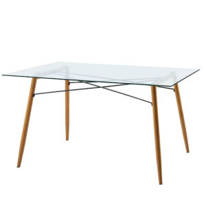 Minimalist Clear Glass Top Dining Table with Metal Base