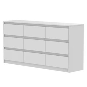 Modern White 9-Drawer Double Dresser – 63" Wide Bedroom Chest