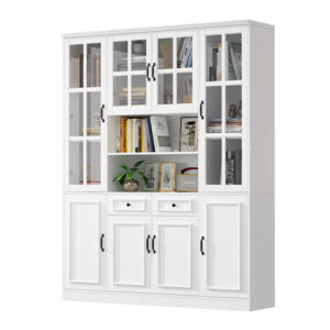 Large 2-Shelf White MDF Storage Unit with Integrated Cabinet Doors