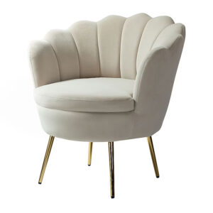 Modern Barrel Back Armchair in Soft Tan Velvet Fabric